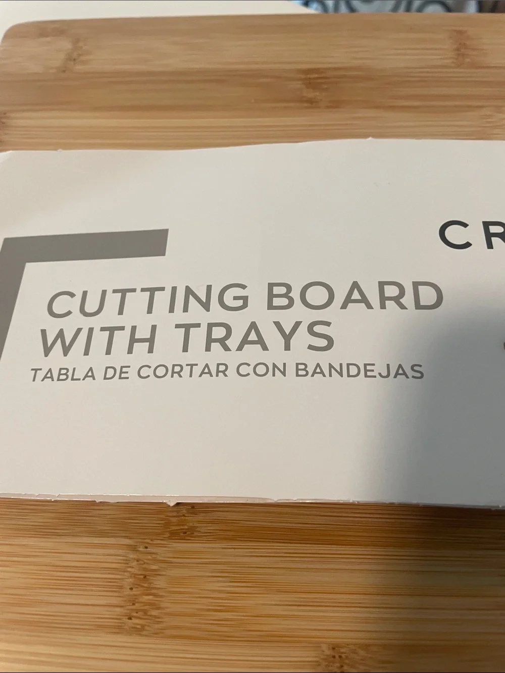 Crofton Bamboo Cutting Board with 4 Black Trays - Natural Bamboo